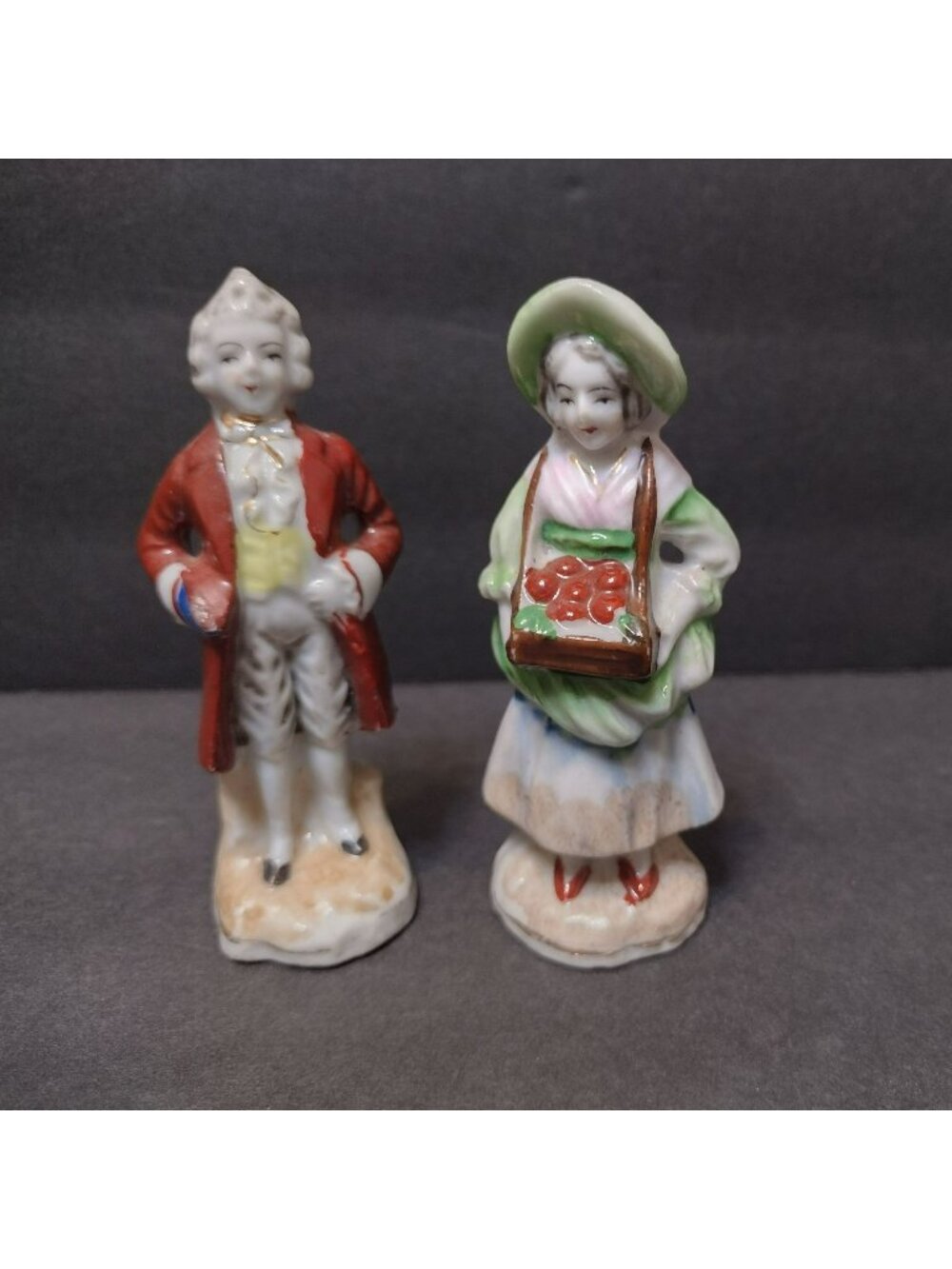 Made in Occupied Japan Figurines, Gentleman and Woman with Apples, Porcelain